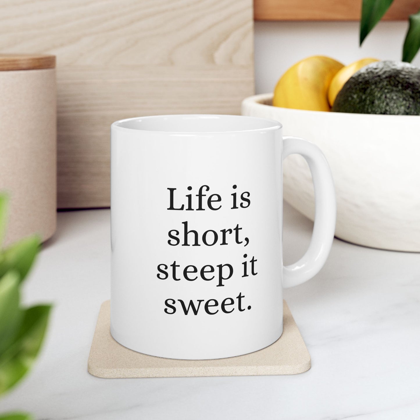 "Life is Short, Steep it Sweet" Gnome Ceramic Mug